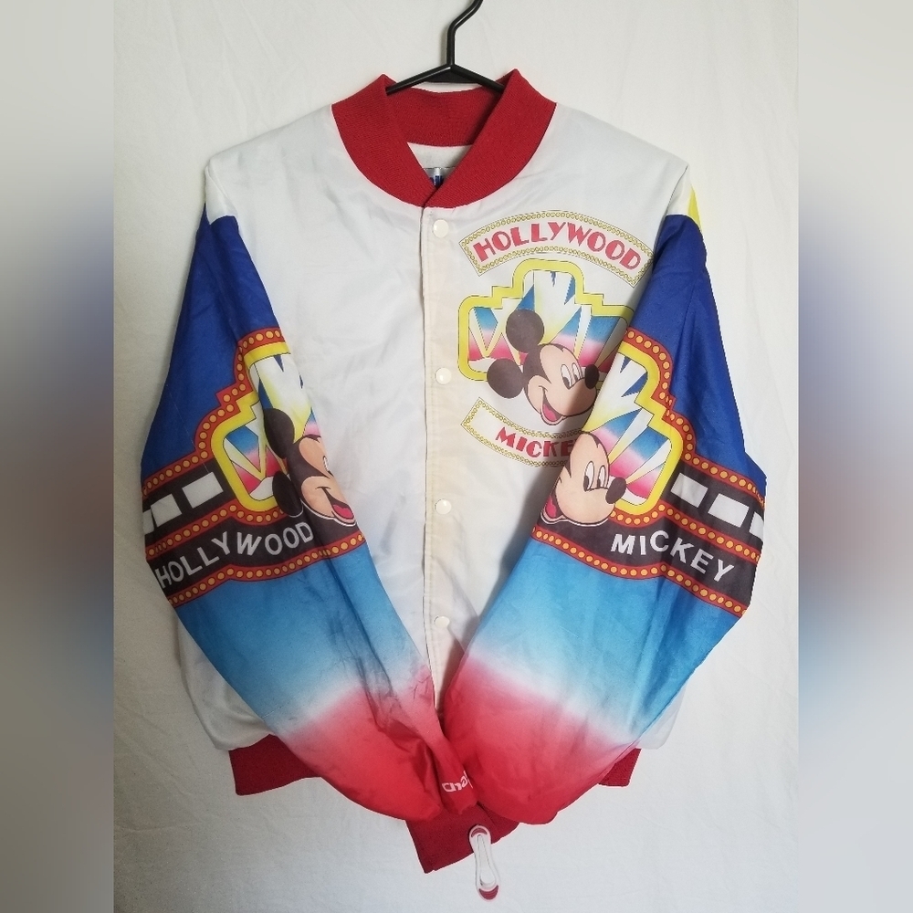 Vintage Mickey Mouse Chalk Line 90s Mens Jacket Large Snap Button